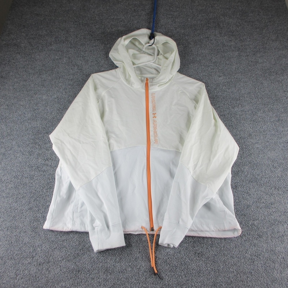 Under Armour‎ Windbreaker Jacket Womens S White Colorblock Hooded Zip Running